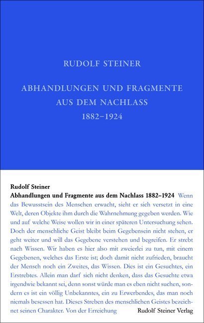 Cover: 9783727404603 | Abhandlungen und Fragmente aus dem Nachlass 1897-1925 | Rudolf Steiner