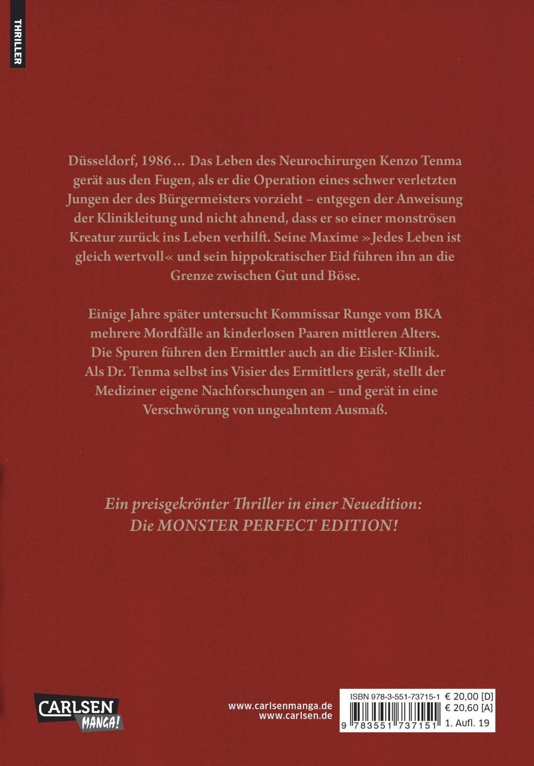 Rückseite: 9783551737151 | Monster Perfect Edition 1 | Naoki Urasawa | Taschenbuch | Deutsch
