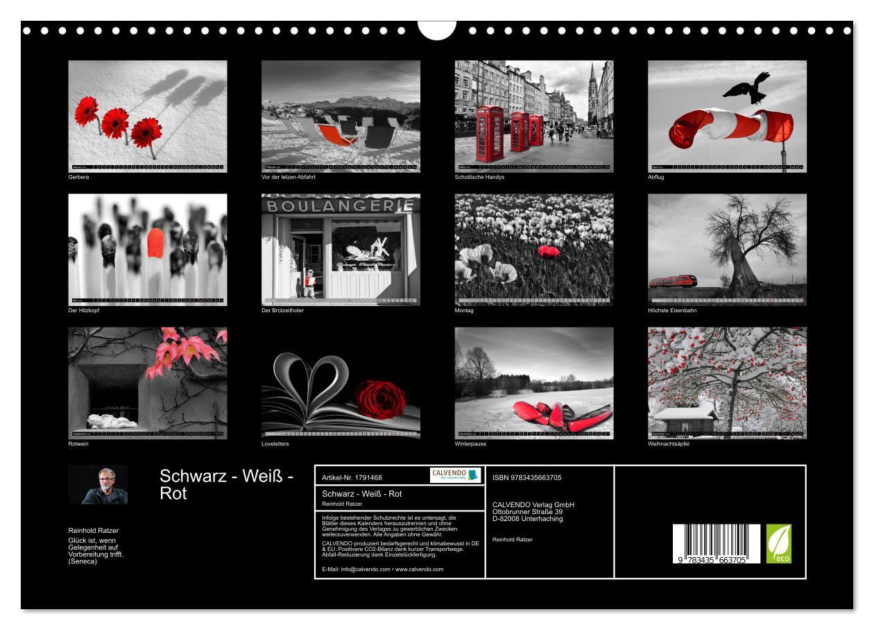 Bild: 9783435663705 | Schwarz - Weiß - Rot (Wandkalender 2025 DIN A3 quer), CALVENDO...