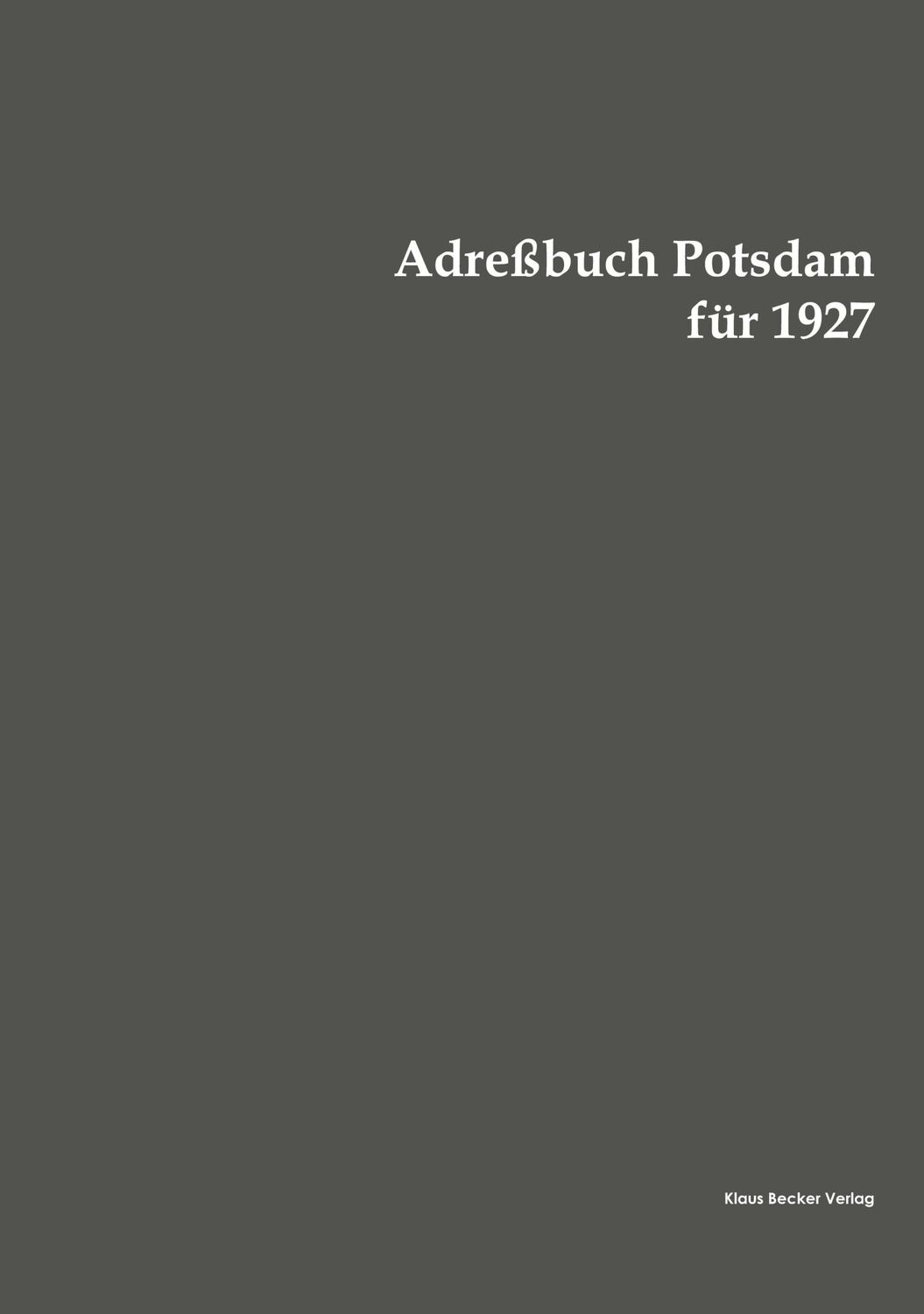 Cover: 9783883722801 | Adreßbuch Potsdam für 1927 | Hayn' s Erben Potsdam | Taschenbuch