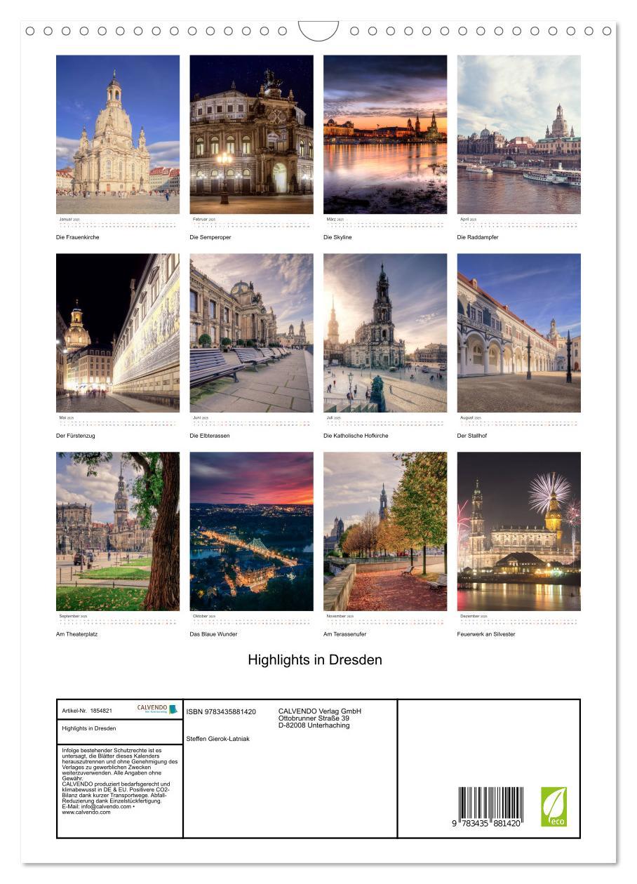 Bild: 9783435881420 | Highlights in Dresden (Wandkalender 2025 DIN A3 hoch), CALVENDO...