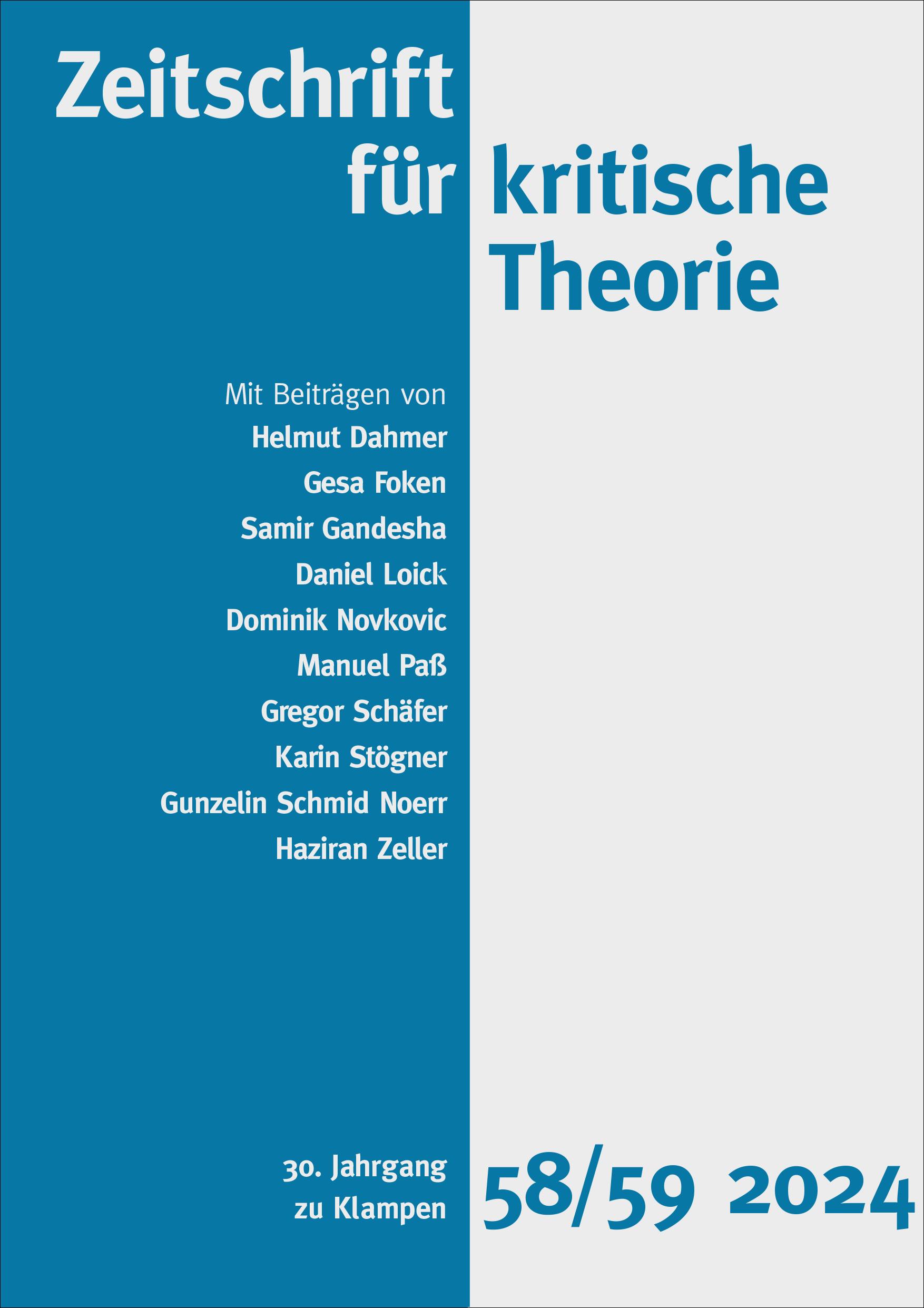 Cover: 9783987370212 | Zeitschrift für kritische Theorie, Heft 58/59 | 30. Jahrgang (2024)