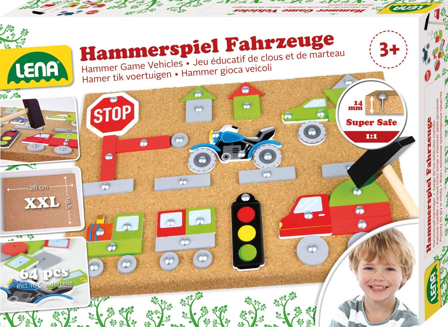 Cover: 4006942871506 | LENA® 65826 - Hammerspiel Fahrzeuge, Nagelspiel mit 64 farbigen Teilen