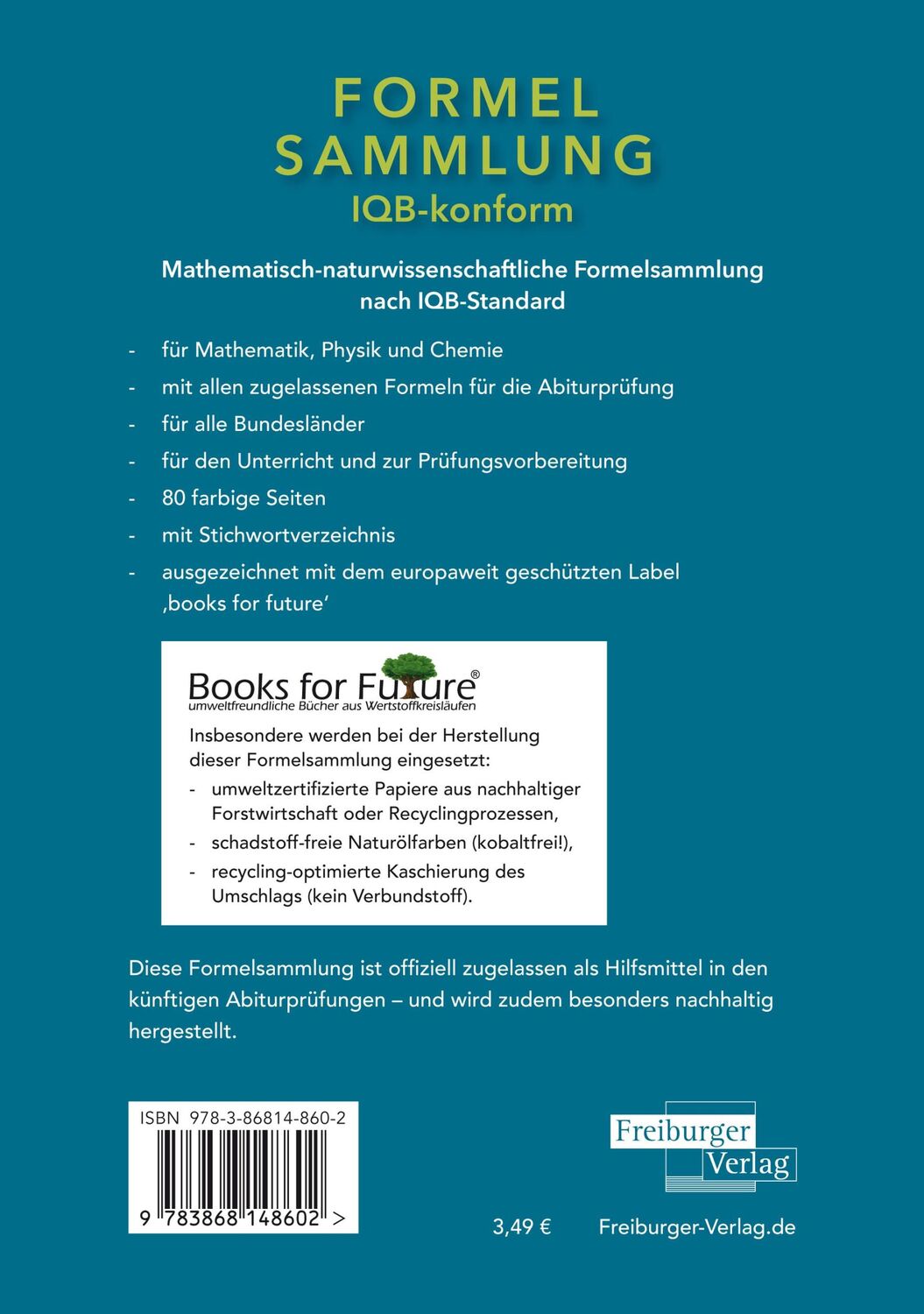 Rückseite: 9783868148602 | Mathematisch-naturwissenschaftliche Formelsammlung - IQB konform