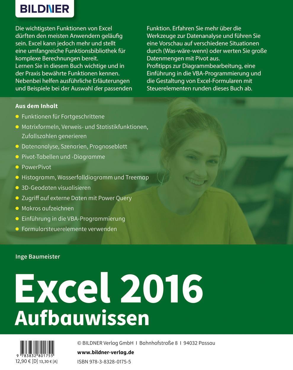 Rückseite: 9783832801755 | Excel 2016 - Aufbauwissen | Inge Baumeister | Taschenbuch | Deutsch