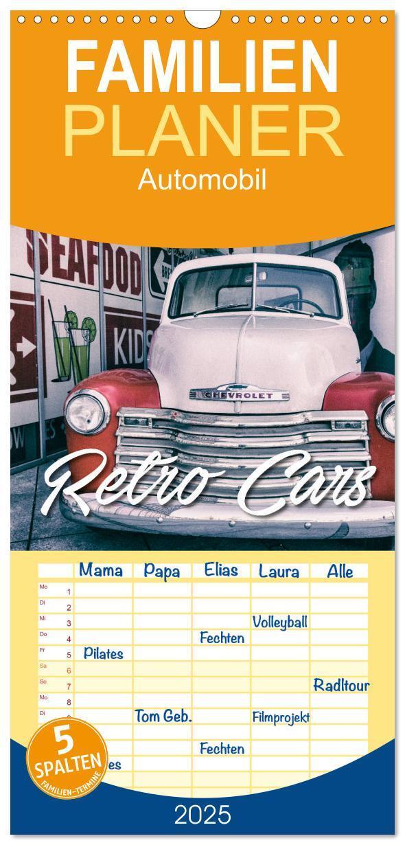 Cover: 9783457106952 | Familienplaner 2025 - Retro Cars mit 5 Spalten (Wandkalender, 21 x...