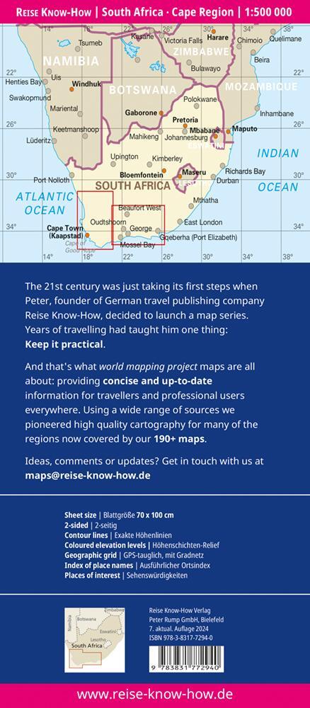 Rückseite: 9783831772940 | Reise Know-How Landkarte Südafrika Kapregion 1 : 500.000 | Peter Rump