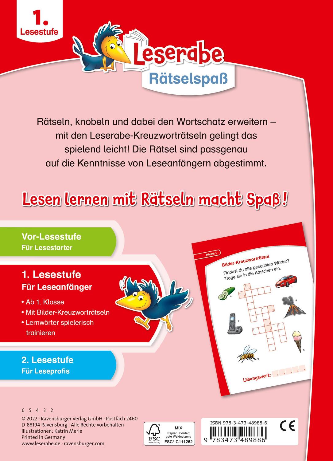 Rückseite: 9783473489886 | Ravensburger Leserabe Rätselspaß - Kreuzworträtsel zum Lesenlernen...