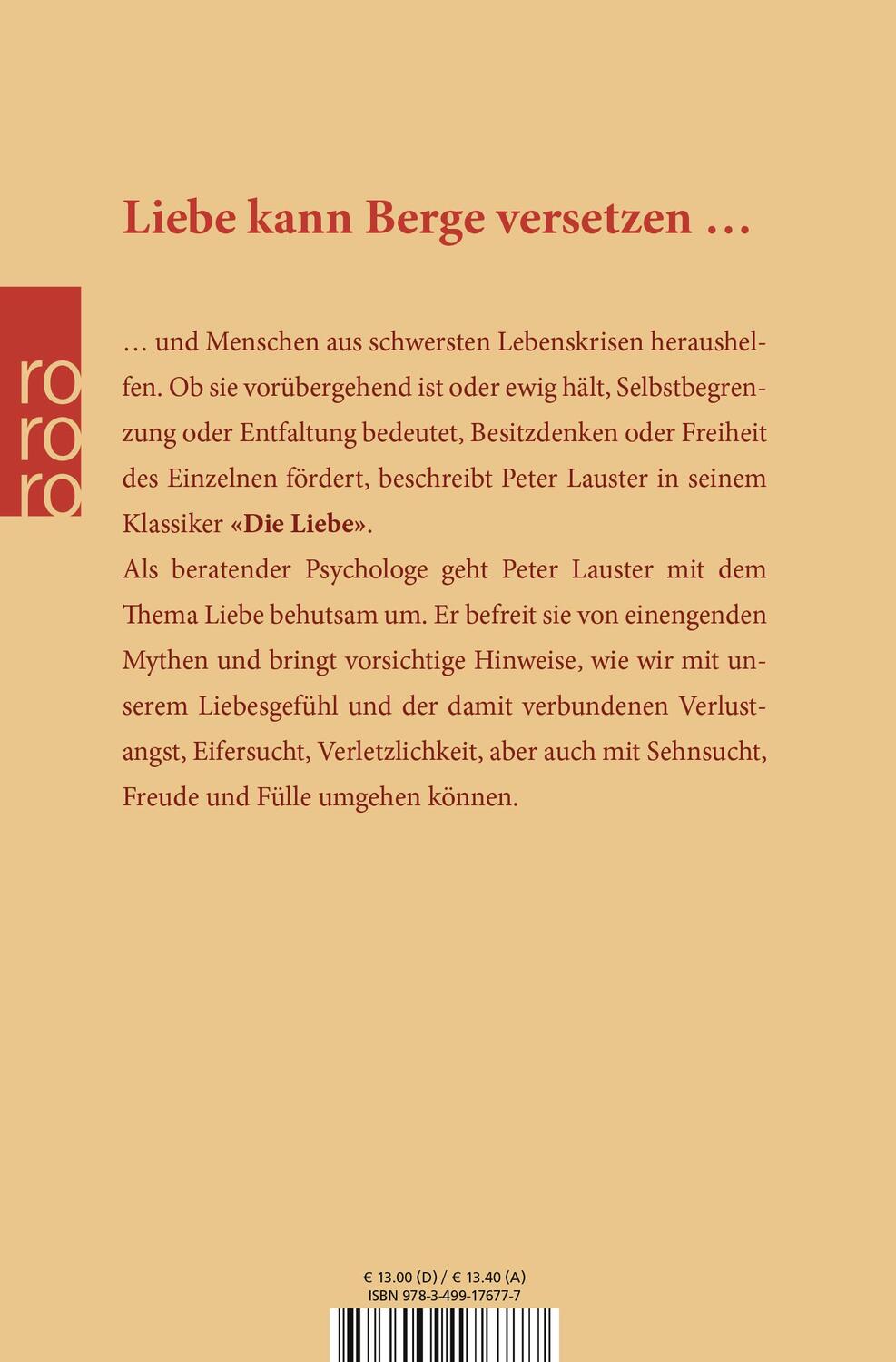 Rückseite: 9783499176777 | Die Liebe | Psychologie eines Phänomens | Peter Lauster | Taschenbuch