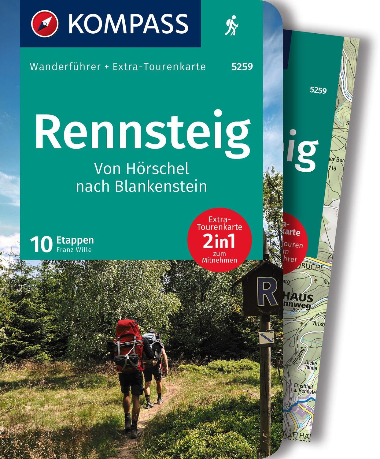 Cover: 9783991215455 | KOMPASS Wanderführer Rennsteig, 10 Etappen mit Extra-Tourenkarte