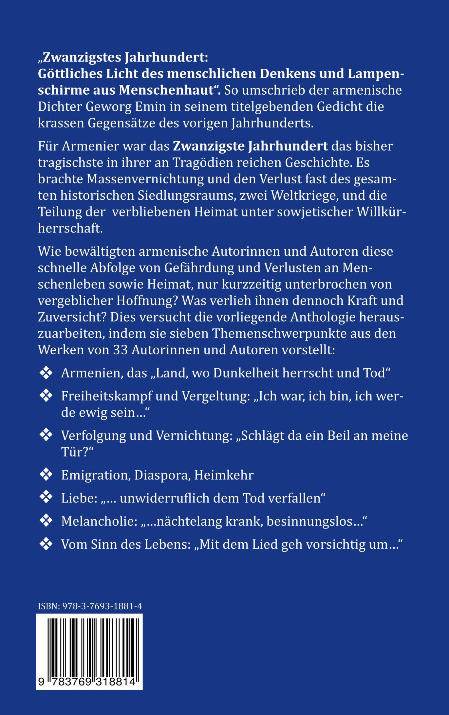 Rückseite: 9783769318814 | Das Zwanzigste Jahrhundert | Lyrik und Prosa aus Armenien | Buch