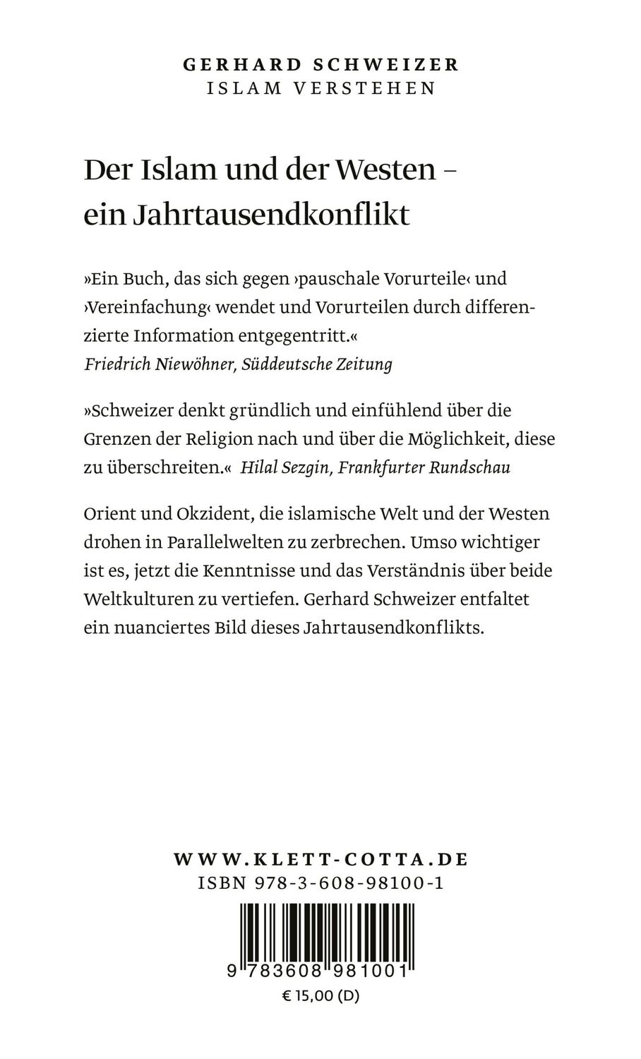 Rückseite: 9783608981001 | Islam verstehen | Geschichte, Kultur und Politik | Gerhard Schweizer