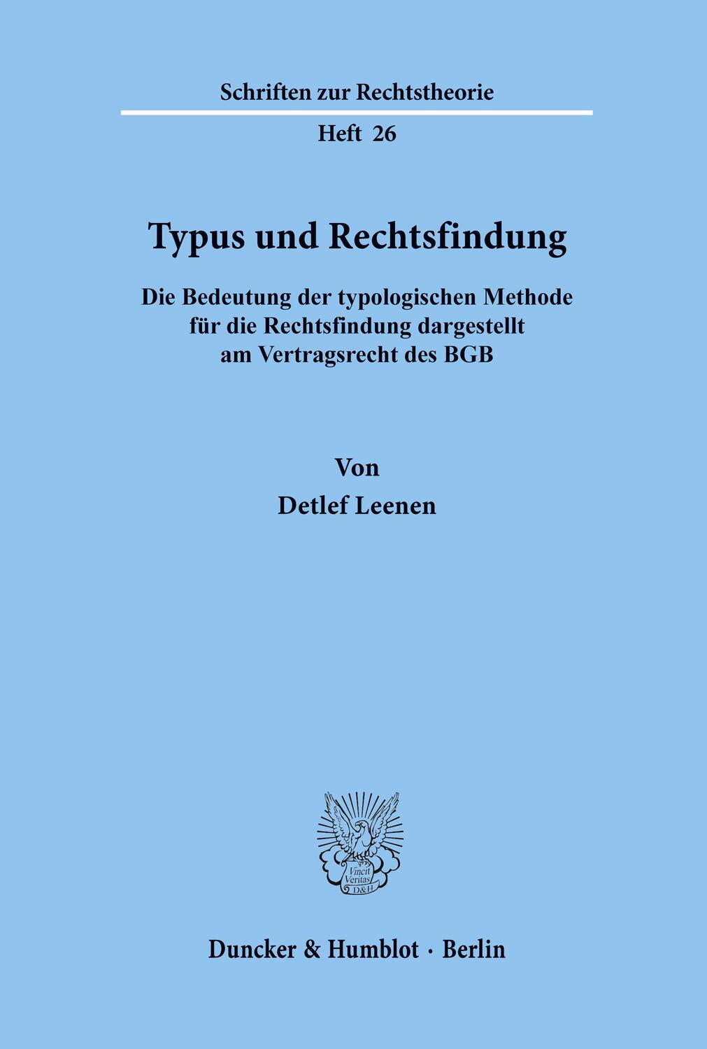 Cover: 9783428025732 | Typus und Rechtsfindung. | Detlef Leenen | Taschenbuch | Paperback