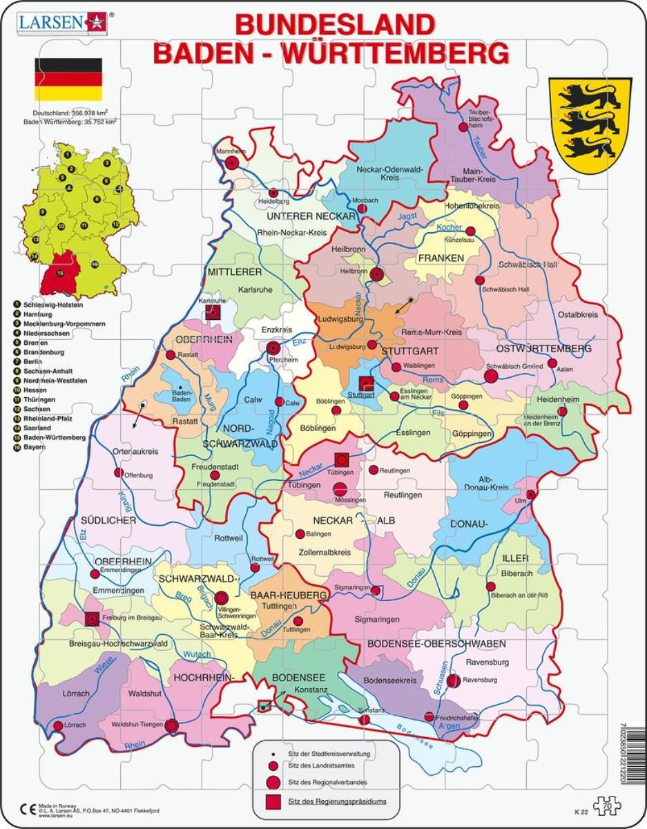 Cover: 7023850221220 | Puzzle - Baden-Württemberg (politisch) | Puzzle | Larsen