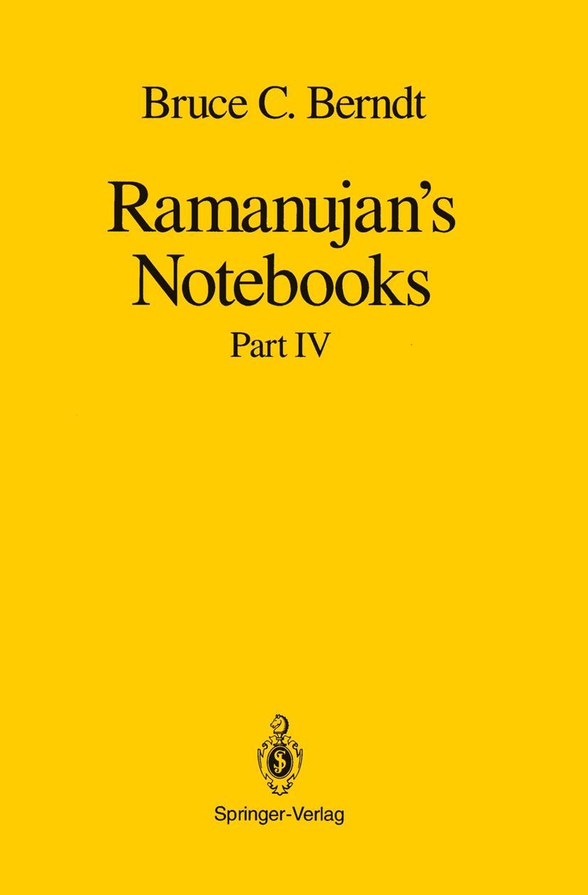 Cover: 9780387941097 | Ramanujan's Notebooks | Part IV | Bruce C. Berndt | Buch | xii | 1993