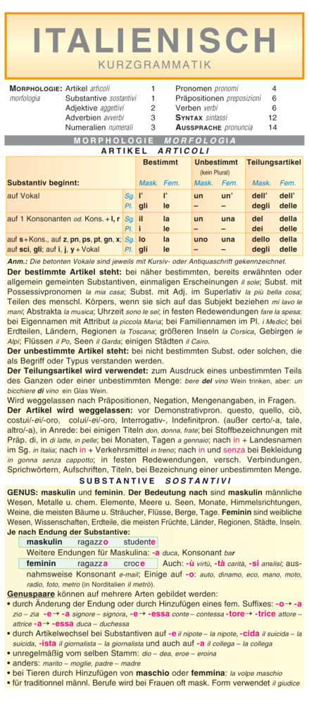 Cover: 9783804488960 | Leporello: Italienisch Kurzgrammatik - Die komplette Grammatik im...