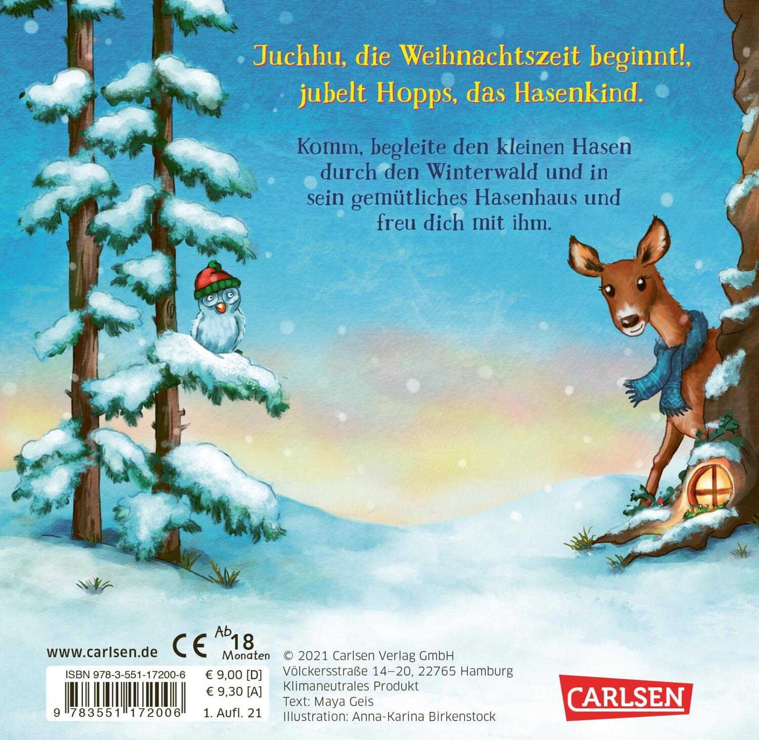 Rückseite: 9783551172006 | Hopps freut sich auf Weihnachten | Maya Geis | Buch | 16 S. | Deutsch