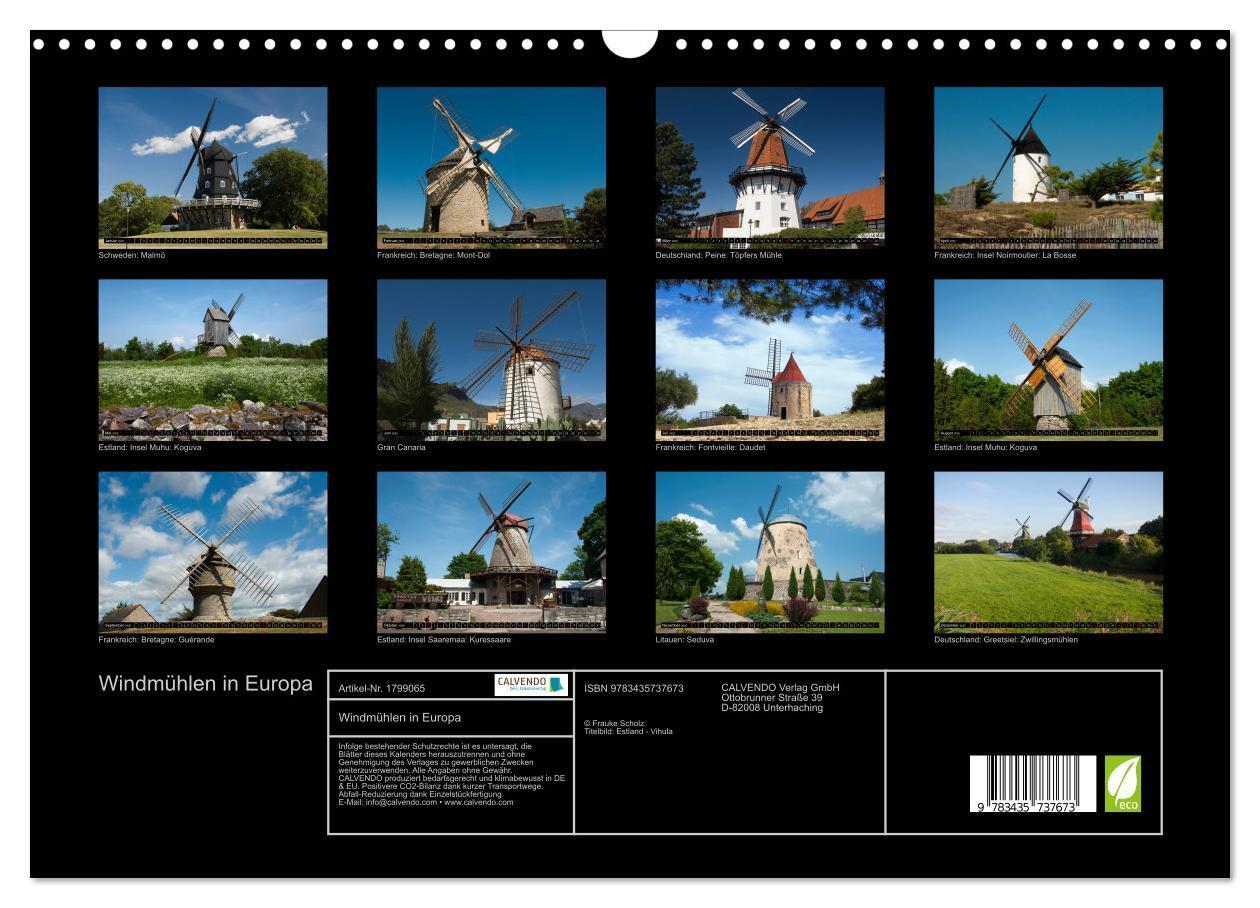 Bild: 9783435737673 | Windmühlen in Europa (Wandkalender 2025 DIN A3 quer), CALVENDO...