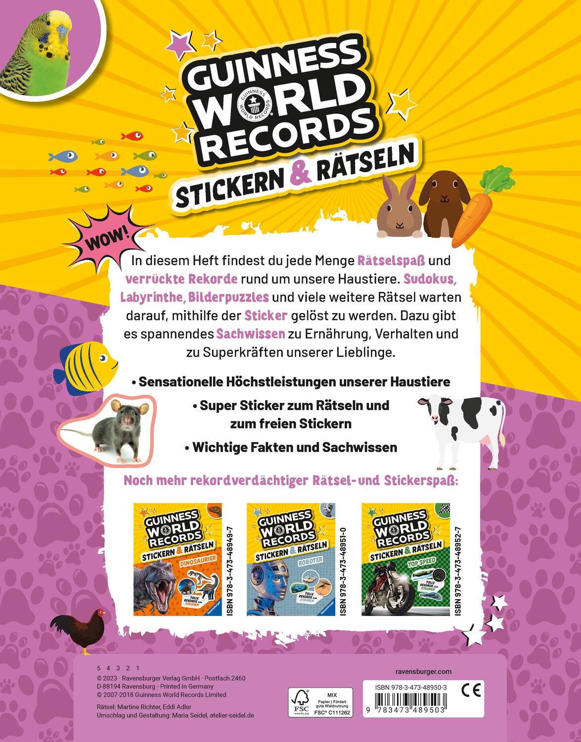 Rückseite: 9783473489503 | Guinness World Records Stickern und Rätseln: Haustiere - ein...