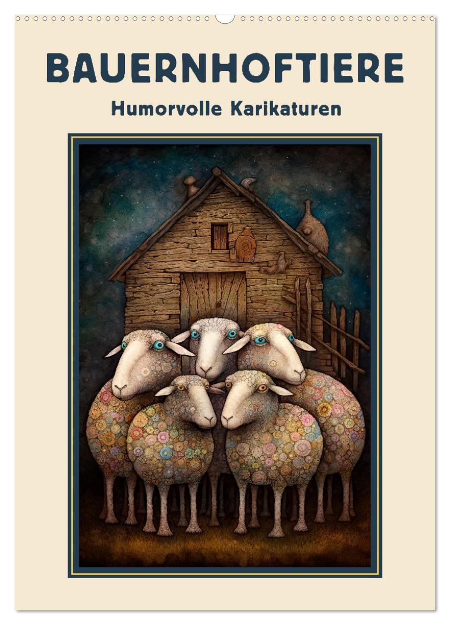 Cover: 9783383739811 | Bauernhoftiere - Humorvolle Karikaturen (Wandkalender 2024 DIN A2...
