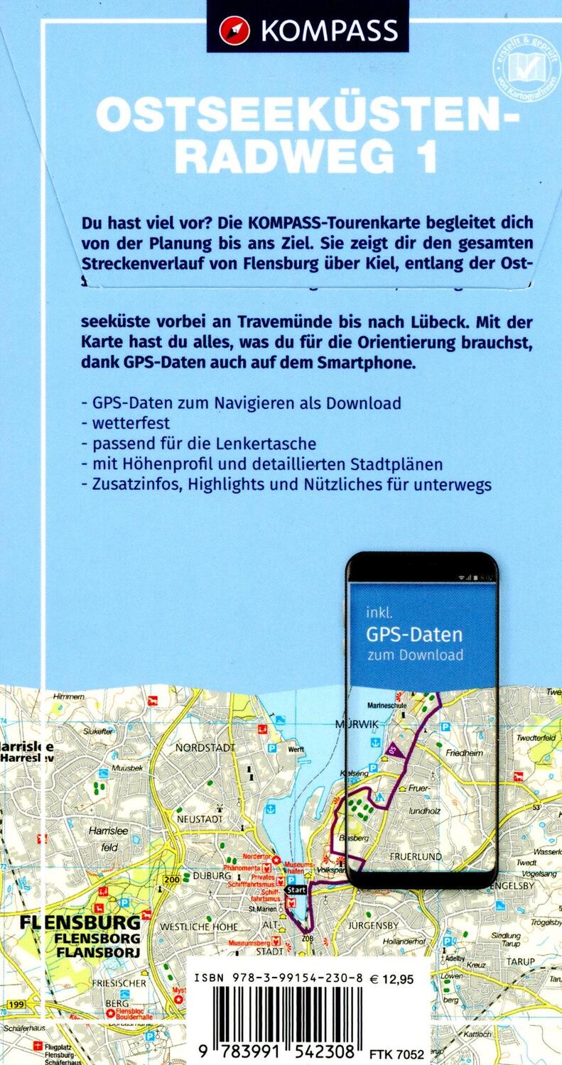 Cover: 9783991542308 | KOMPASS Fahrrad-Tourenkarte Ostseeküstenradweg 1, von Flensburg...