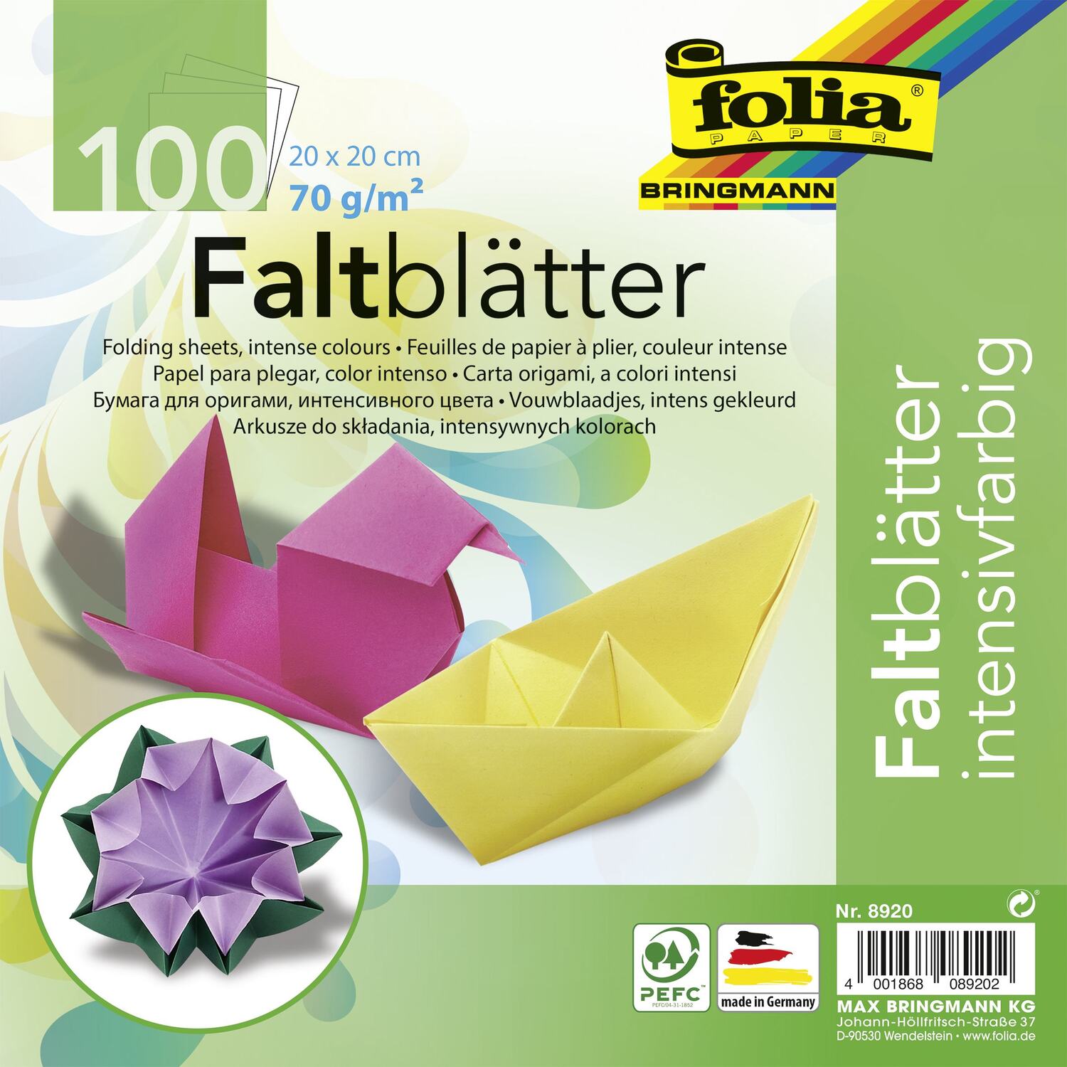 Cover: 4001868089202 | Folia Faltblätter 70g/m² 20x20cm, 100 Blatt farbig | 8920 | 2022