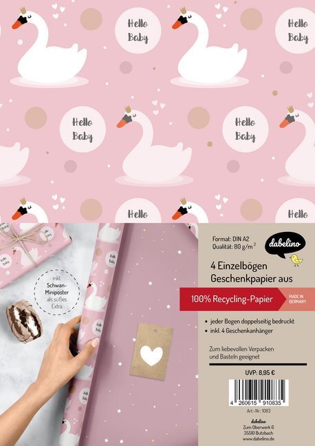 Cover: 4260615910835 | Geschenkpapier-Set zur Geburt für Baby-Mädchen: Schwäne | Stück | 2019