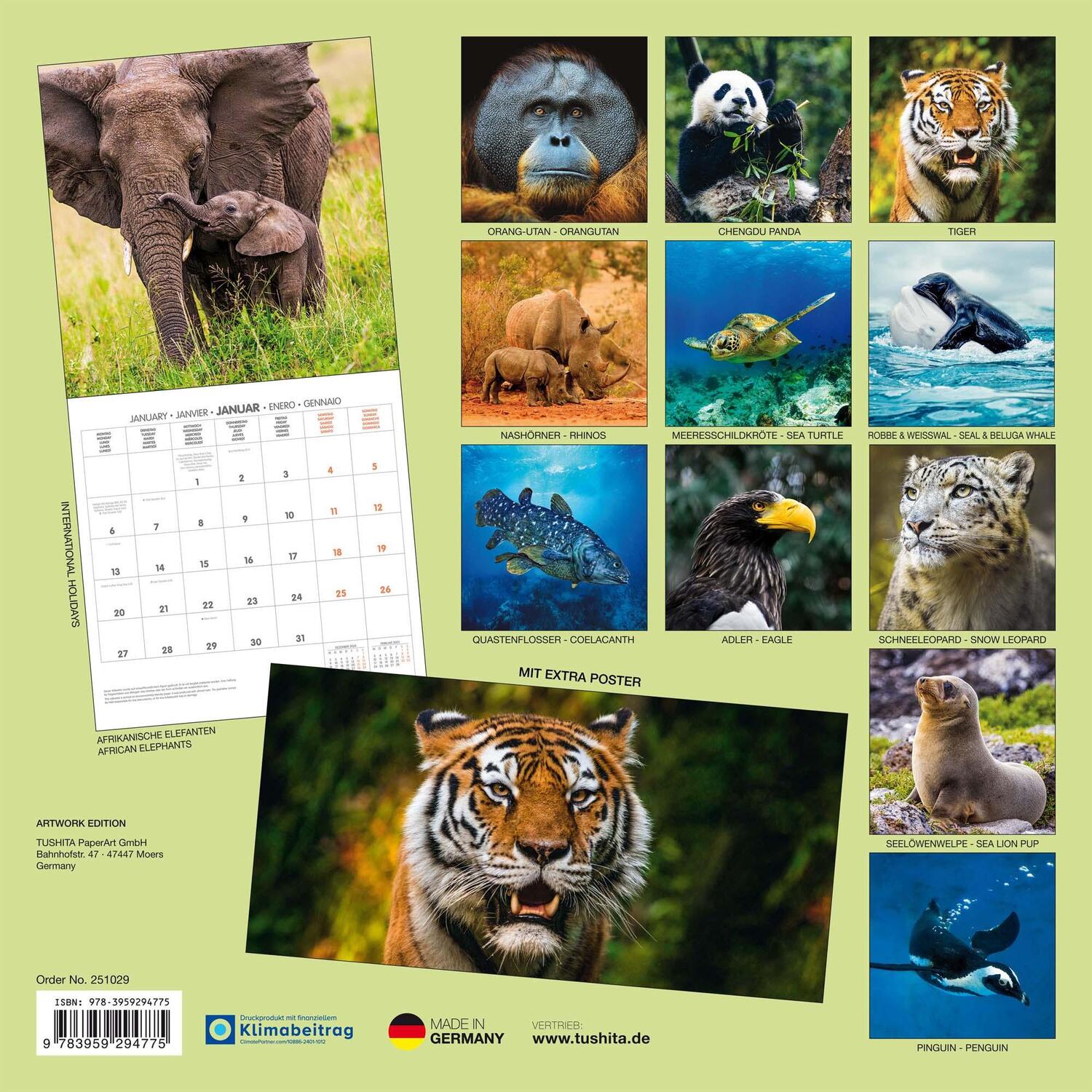 Rückseite: 9783959294775 | Bedrohte Tierwelt 2025 | Kalender 2025 | Kalender | Artwork Edition