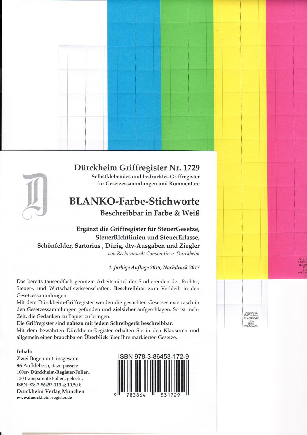 Cover: 9783864531729 | DürckheimRegister® BLANKO: FARBE-GROSS Beschreibbar | Dürckheim | Buch