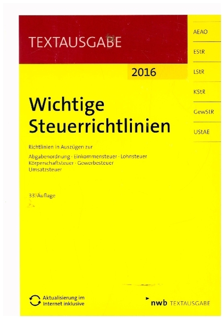 Cover: 9783482651434 | Wichtige Steuerrichtlinien | Taschenbuch | Deutsch | 2016 | NWB Verlag