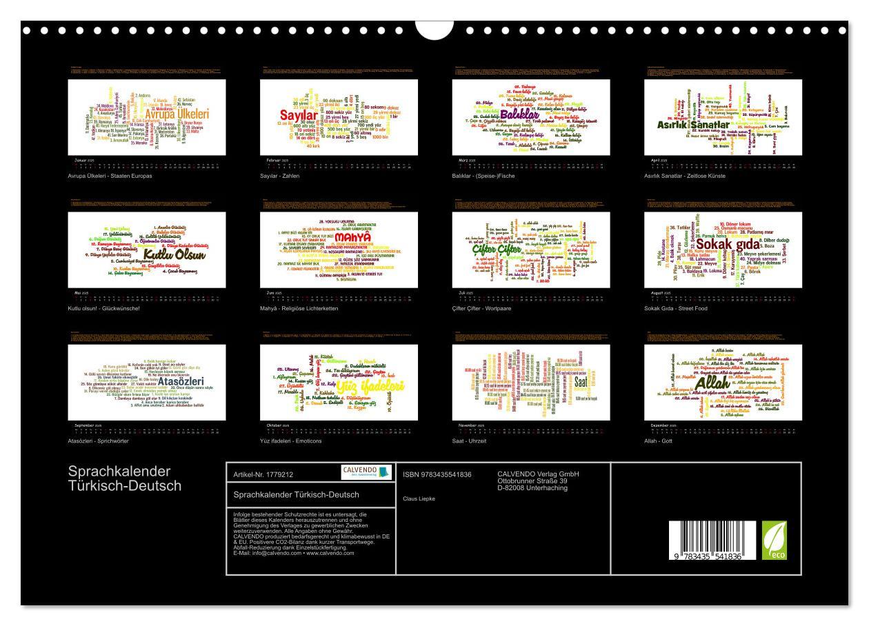 Bild: 9783435541836 | Sprachkalender Türkisch-Deutsch (Wandkalender 2025 DIN A3 quer),...