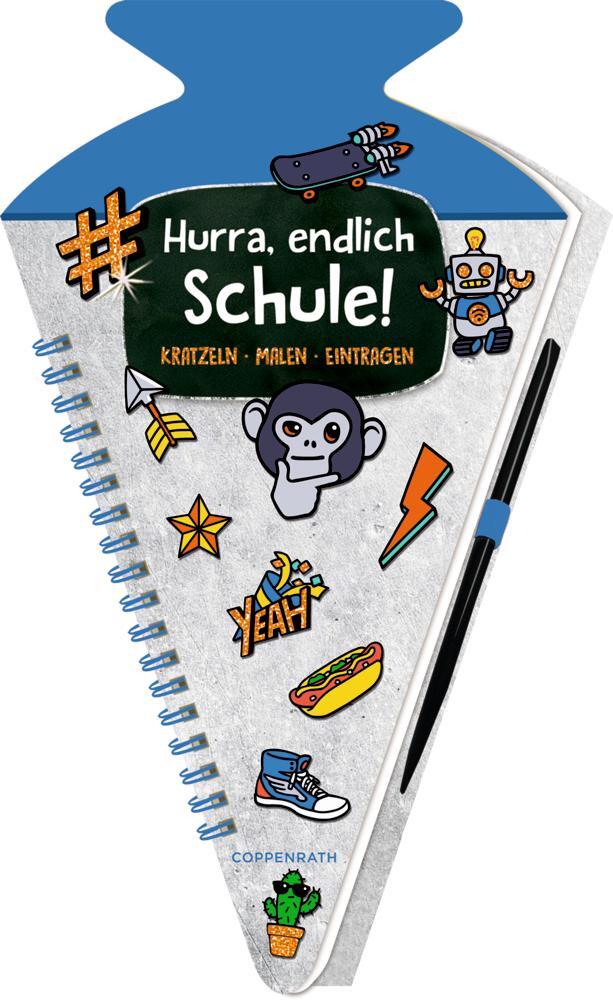 Cover: 4050003949482 | Schultüten-Kratzelbuch - Funny Patches - Hurra, endlich Schule! (blau)