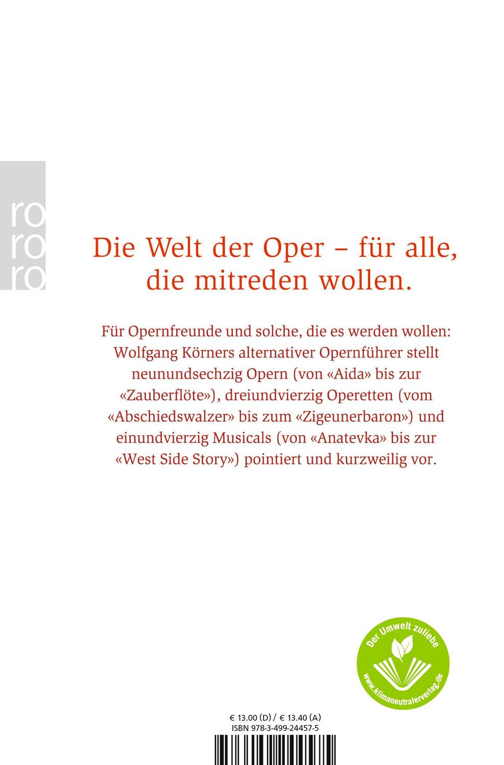 Rückseite: 9783499244575 | Der einzig wahre Opernführer | Wolfgang Körner | Taschenbuch | Deutsch