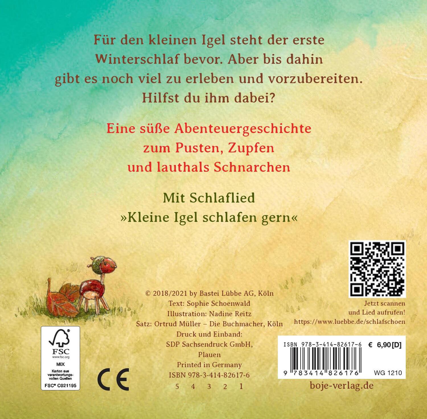 Bild: 9783414826176 | Schlaf schön, kleiner Igel (Mini-Ausgabe) | Sophie Schoenwald | Buch