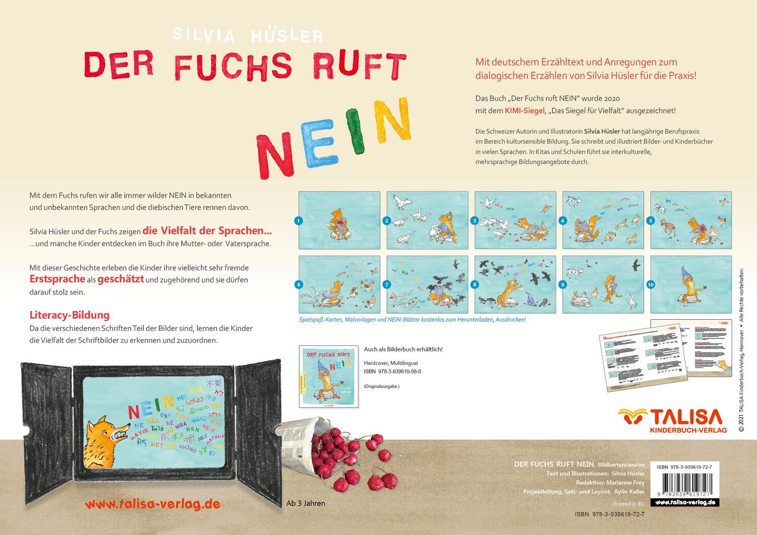 Rückseite: 9783939619727 | Der Fuchs ruft NEIN - Bildkartenversion (A3, Multilingual) | Hüsler