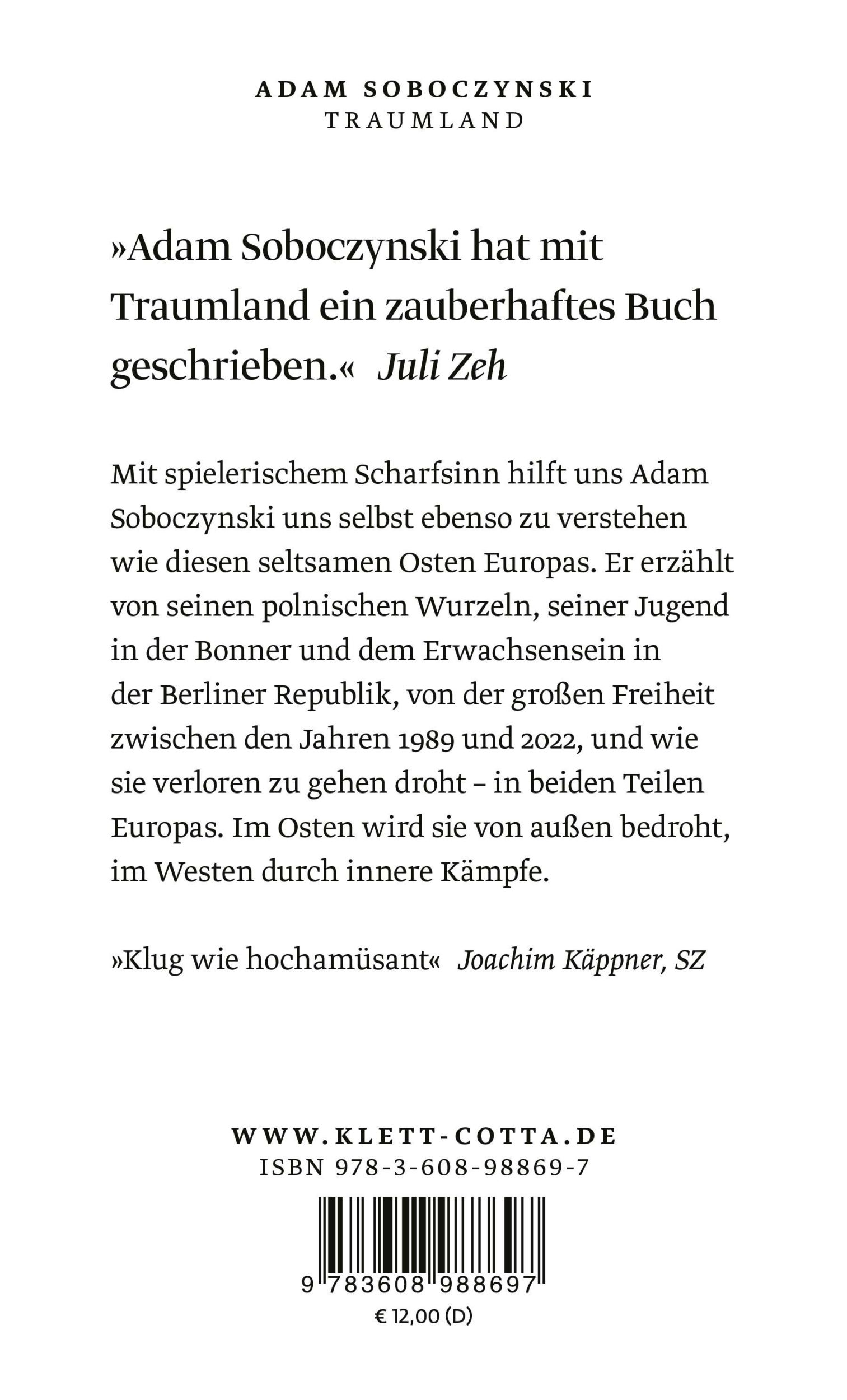 Rückseite: 9783608988697 | Traumland | Der Westen, der Osten und ich | Adam Soboczynski | Buch