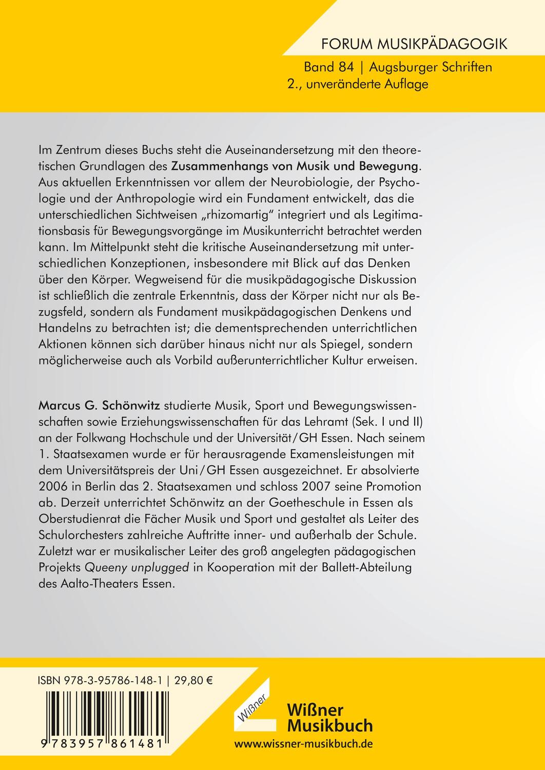 Rückseite: 9783957861481 | Musik und Bewegung in didaktischen Kontexten | Marcus G. Schönwitz