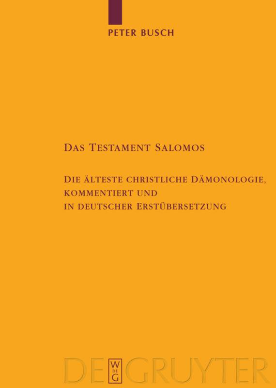 Cover: 9783110185287 | Das Testament Salomos | Peter Busch | Buch | XII | Deutsch | 2006