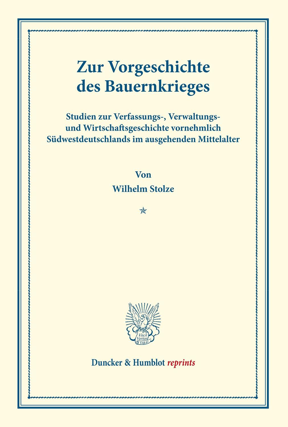 Cover: 9783428177509 | Zur Vorgeschichte des Bauernkrieges. | Wilhelm Stolze | Taschenbuch
