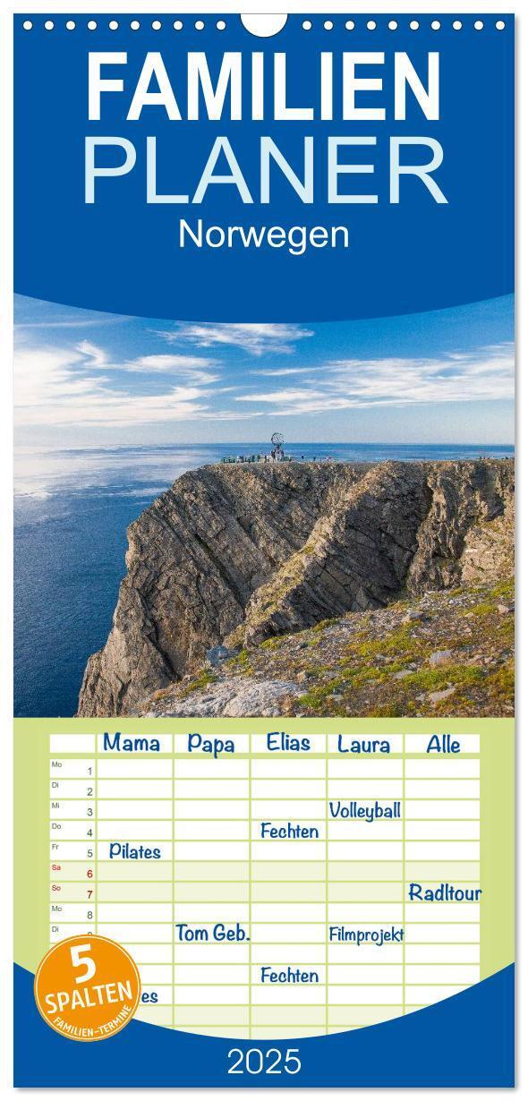 Cover: 9783457115435 | Familienplaner 2025 - Norwegen mit 5 Spalten (Wandkalender, 21 x 45...