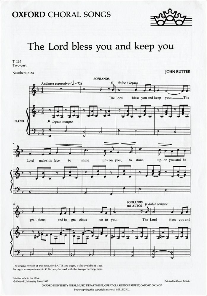 Cover: 9780193415218 | The Lord Bless You And Keep You (in F major) | John Rutter | Noten