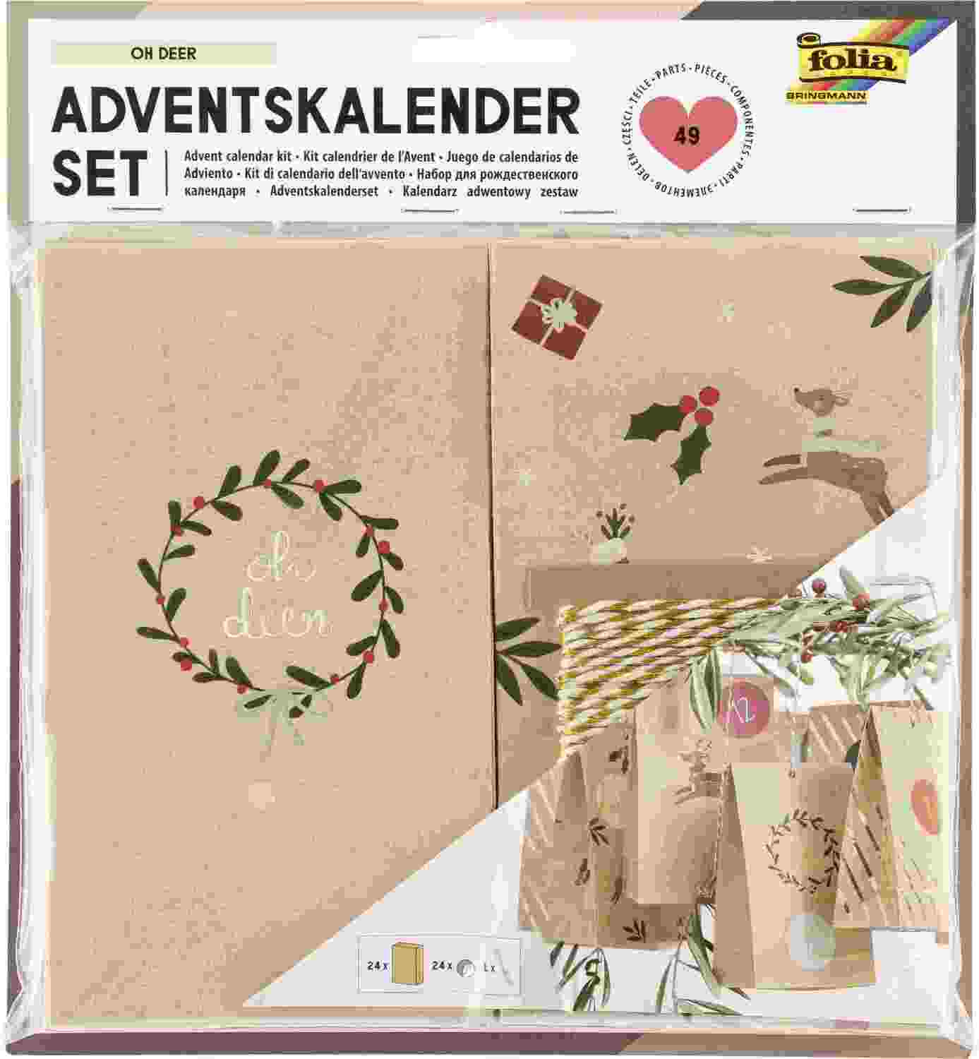 Cover: 4001868129625 | Folia Adventskalender Set OH DEER, aus 24 Blockbodenbeutel, Kordel...