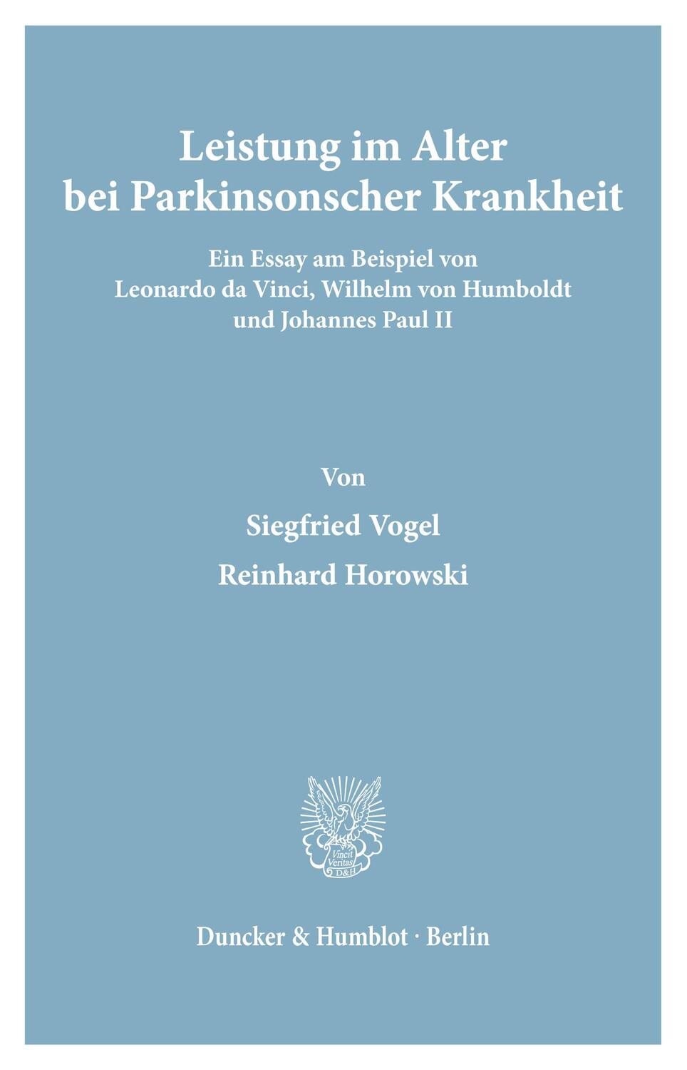 Cover: 9783428114436 | Leistung im Alter bei Parkinsonscher Krankheit. | Vogel (u. a.) | Buch