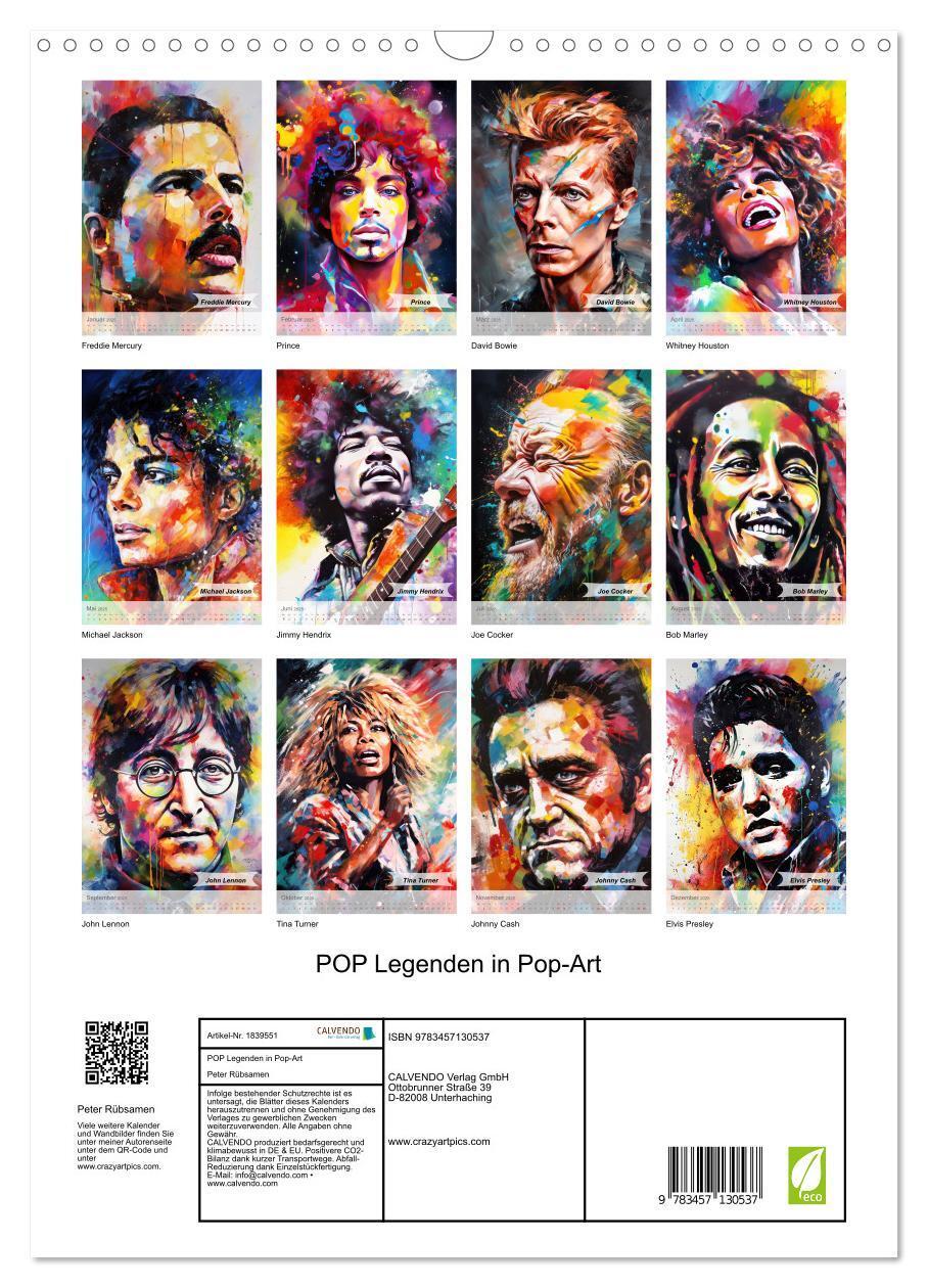 Bild: 9783457130537 | POP Legenden in Pop-Art (Wandkalender 2025 DIN A3 hoch), CALVENDO...