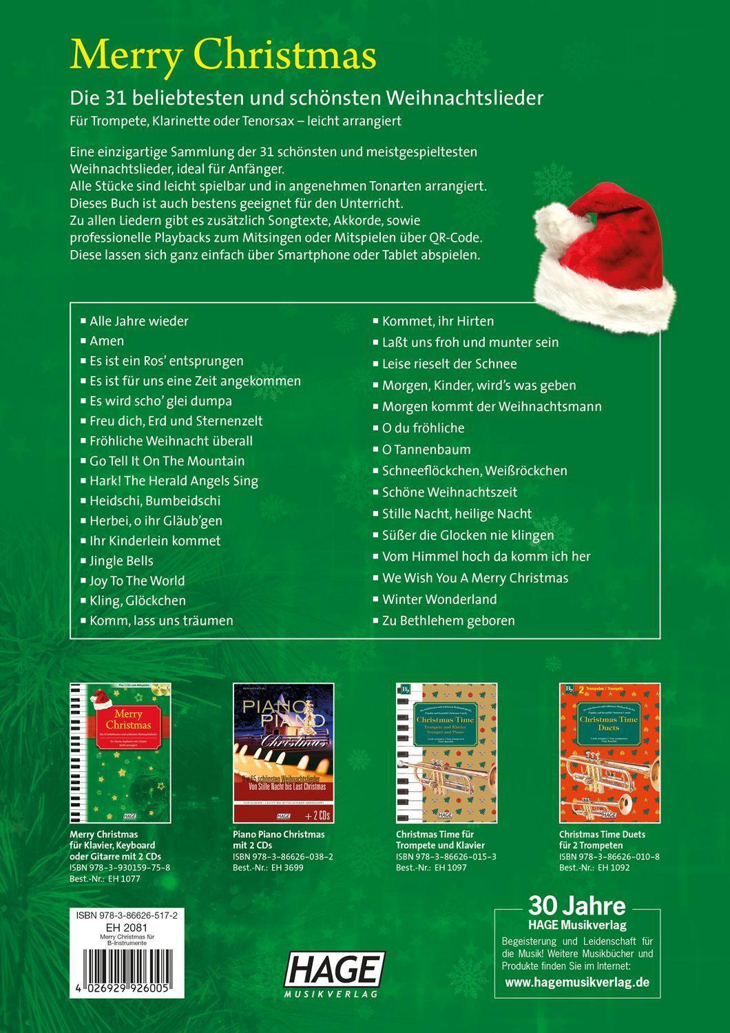 Bild: 9783866265172 | Merry Christmas für B-Instrumente | Hage Musikverlag | Taschenbuch