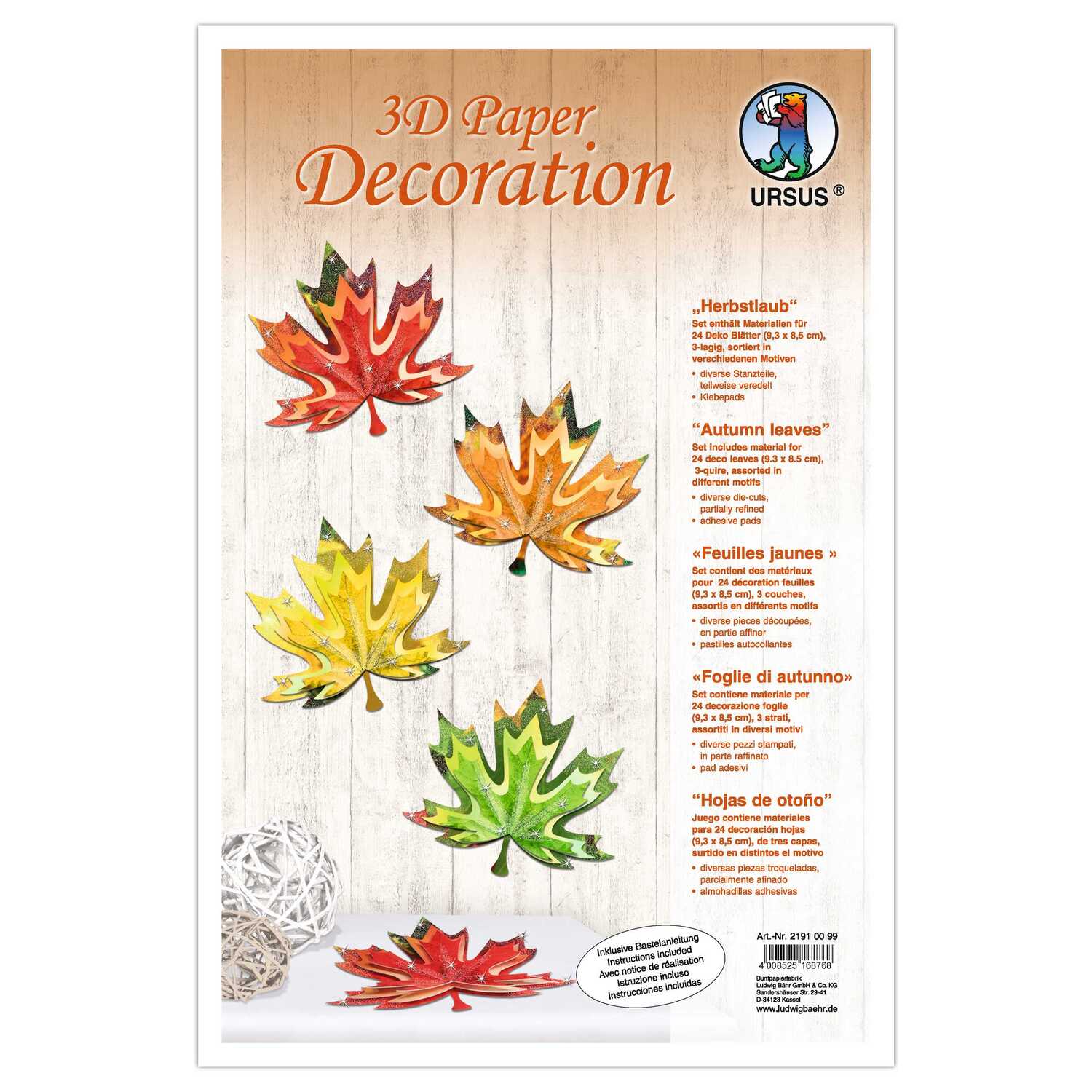 Cover: 4008525168768 | URSUS Dekorationsartikel 3D Paper Decoration, Herbstlaub | 2191-00-99