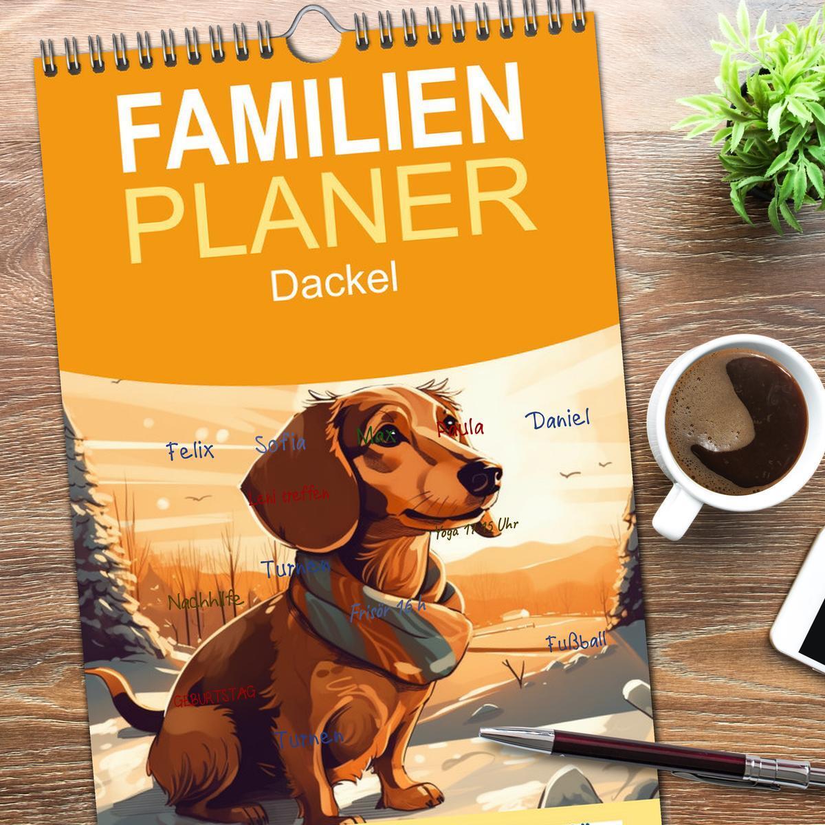 Bild: 9783457093528 | Familienplaner 2025 - Dackel mit 5 Spalten (Wandkalender, 21 x 45...