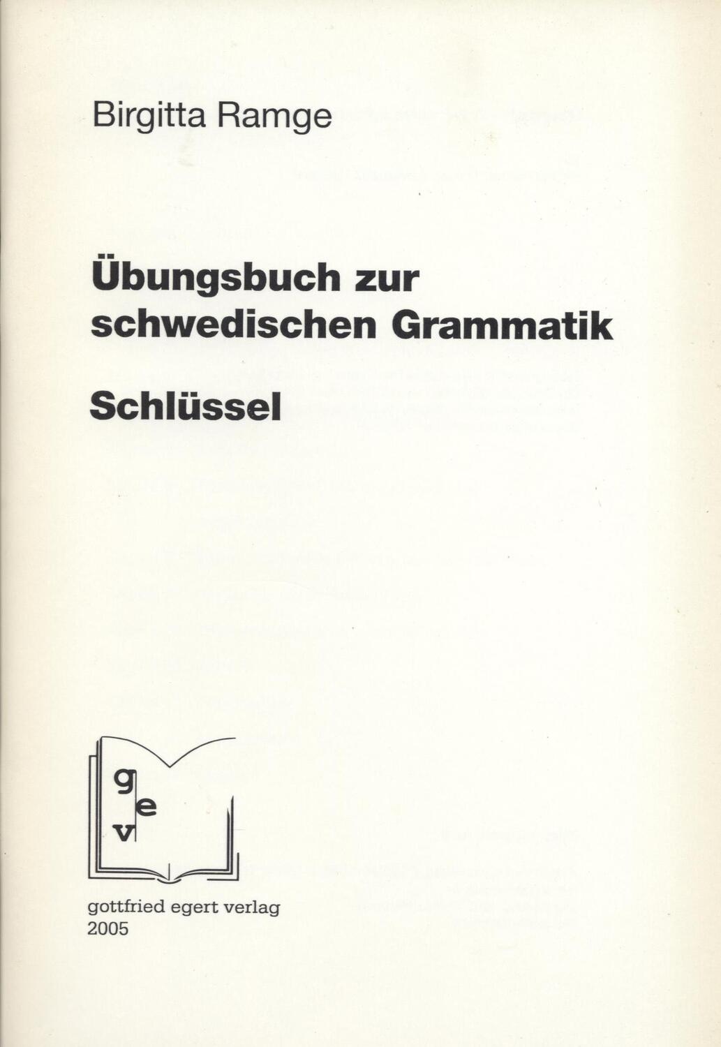 Cover: 9783936496048 | Schlüssel zum Übungsbuch zur schwedischen Grammatik | Birgitta Ramge