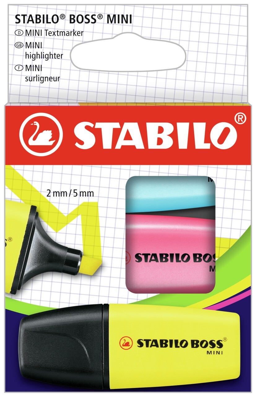 Cover: 4006381583039 | STABILO Marker BOSS MINI gelb, blau, pink 3er Set | 07/3-2-01 | 2022