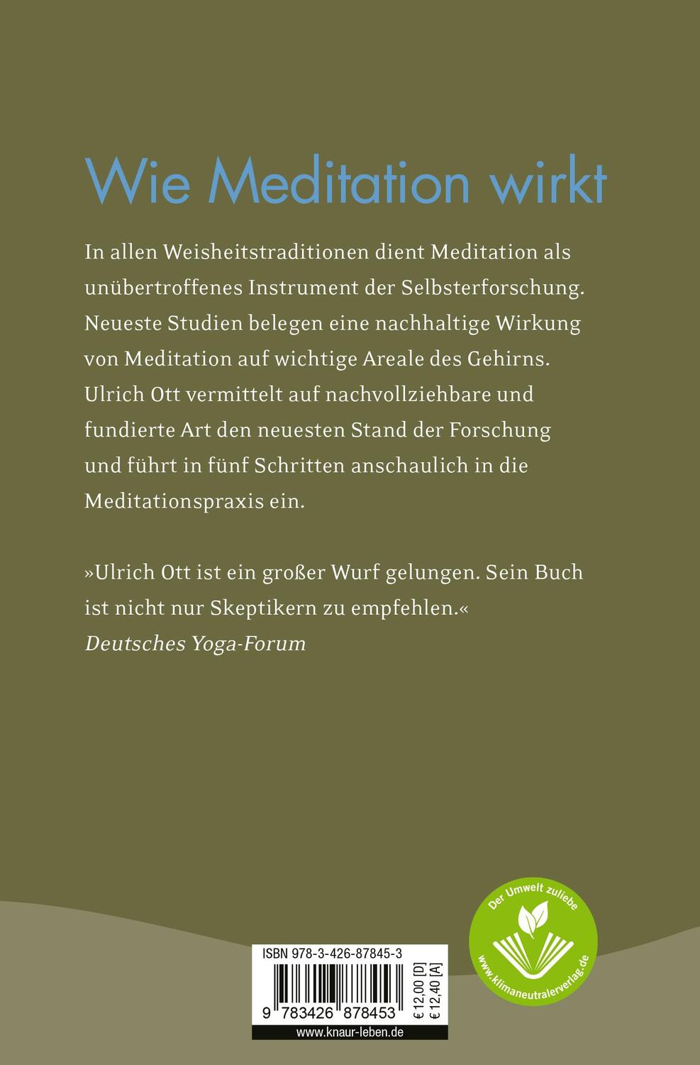 Rückseite: 9783426878453 | Meditation für Skeptiker | Ulrich Ott | Taschenbuch | 208 S. | Deutsch